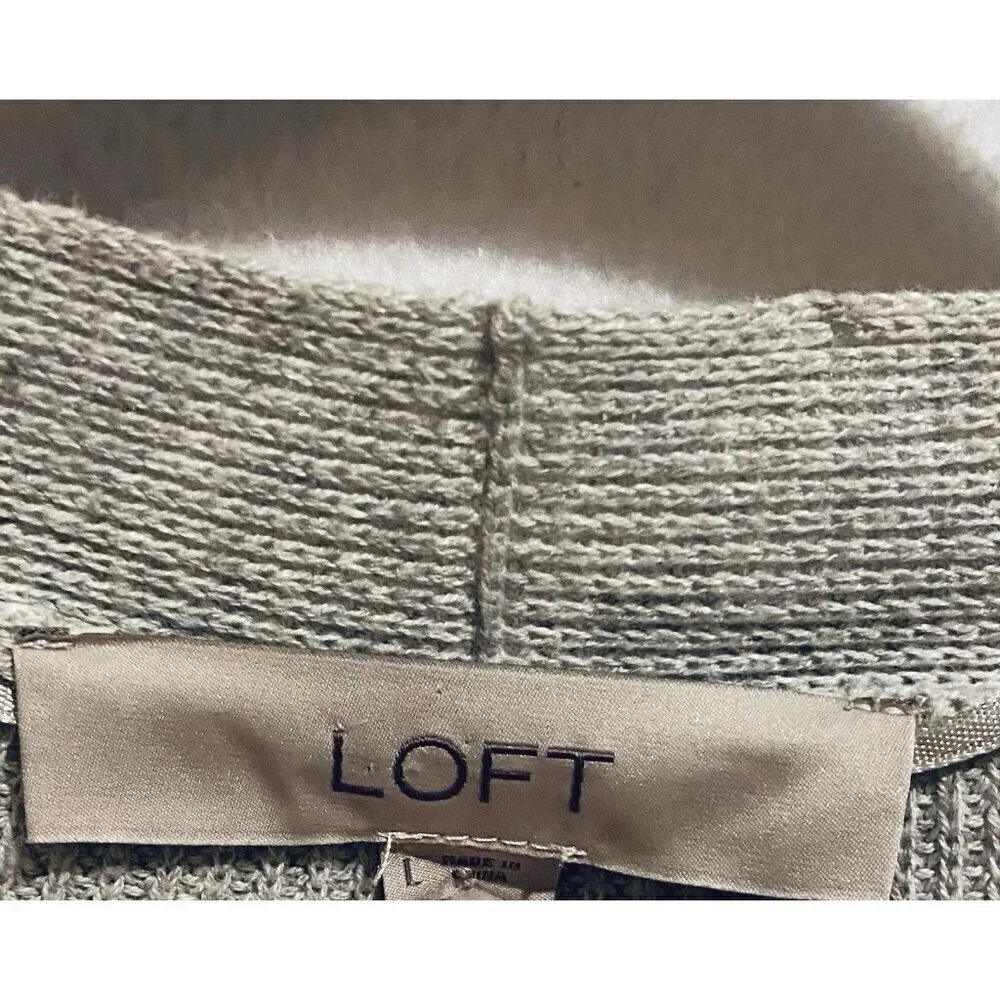 LOFT Cardigan Sweater Womens Large Gray Longline Open Front Silk Blend Comfy